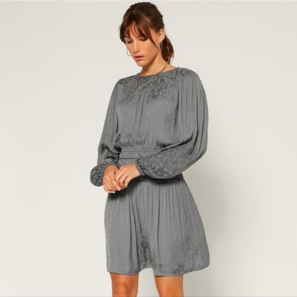 Anthropologie Jacquard smocked long sleeve short dress XS